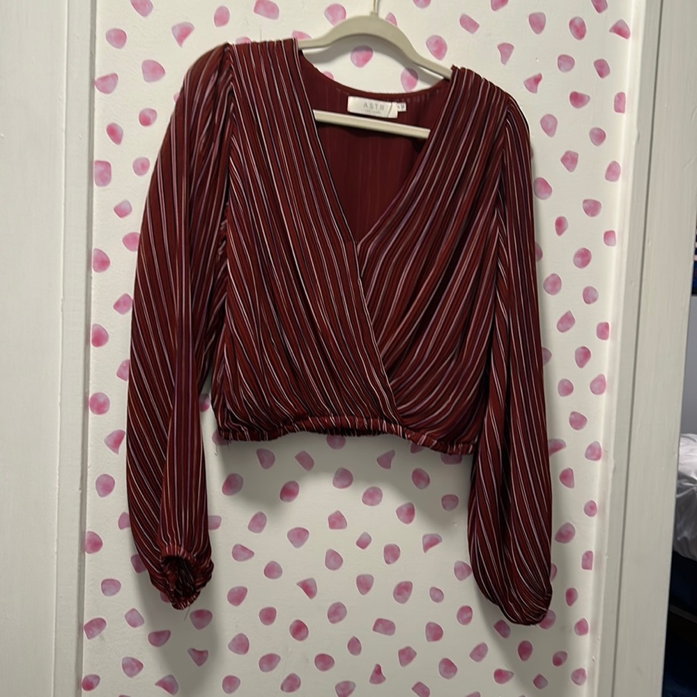 Astr The Label Pleated Long Sleeve Crop Top Size Medium